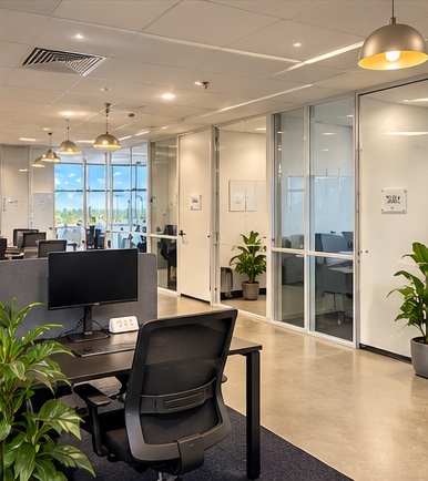 Desks in the shared workspace at Waterman Chadstone